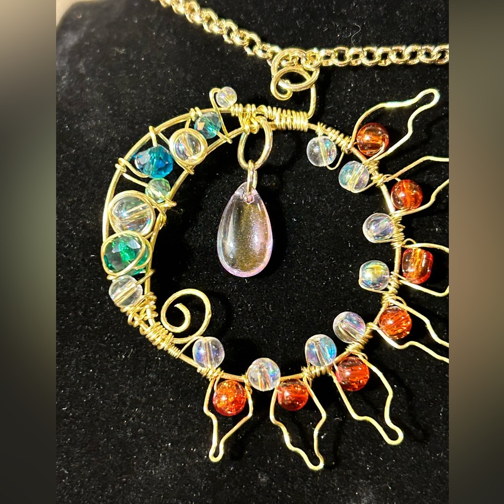 Beaded Wire-wrap Sun/Moon Pendant